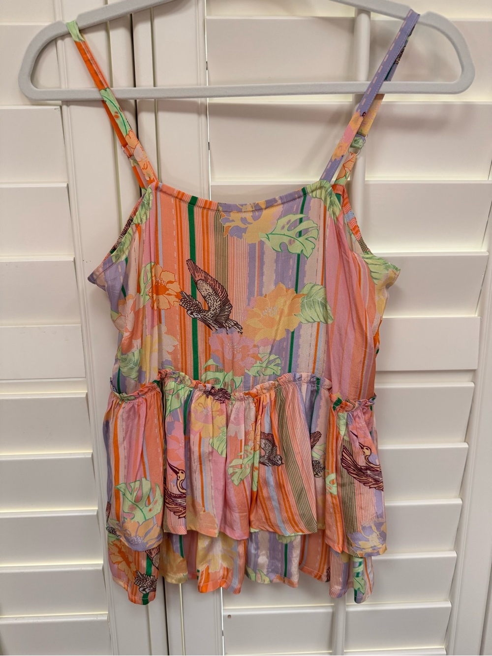 Just Bellina Tropical Bird Floral Tiered Cami Top S